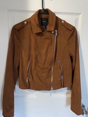 Forever 21 Brown Suede-Look Cropped Moto Jacket